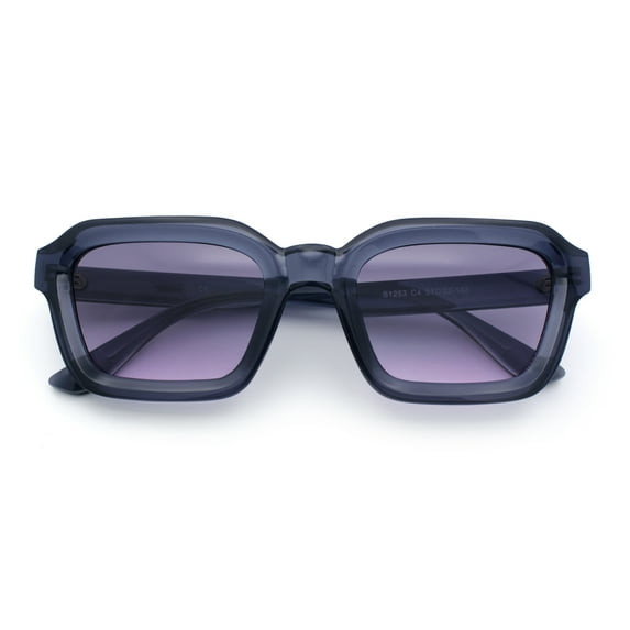 Retro Thick Plastic Minimal Rectangle Hipster Fashion Sunglasses Blue - Purple