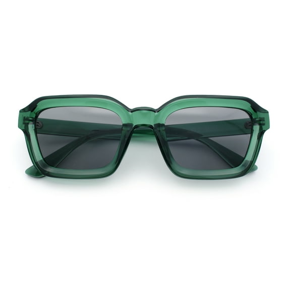 Retro Thick Plastic Minimal Rectangle Hipster Fashion Sunglasses Green - Black