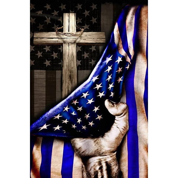 Retro Thin Blue Line American Cross Police Metal Tin Sign, Garage Yard Home Outdoor Wall Decor, 8 x 12 Inch