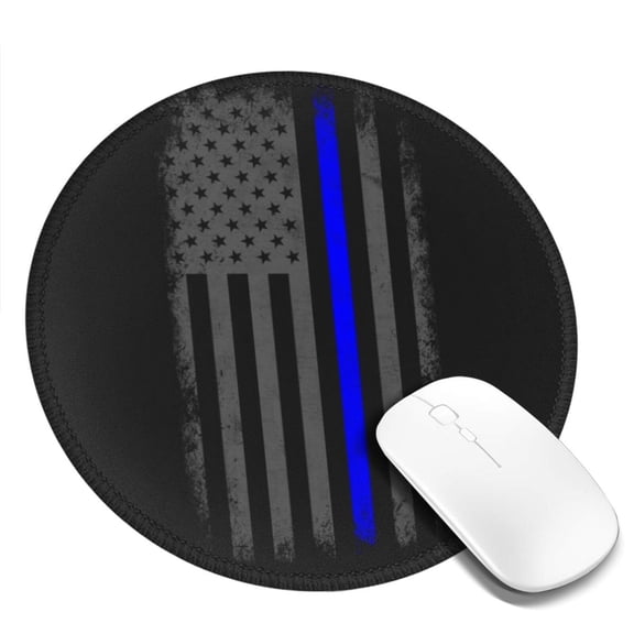 Retro Thin Blue Line Flag Small Round MousePad for Wireless Computer Laptop, Office Desk Accessories 7.9 x 7.9 inch