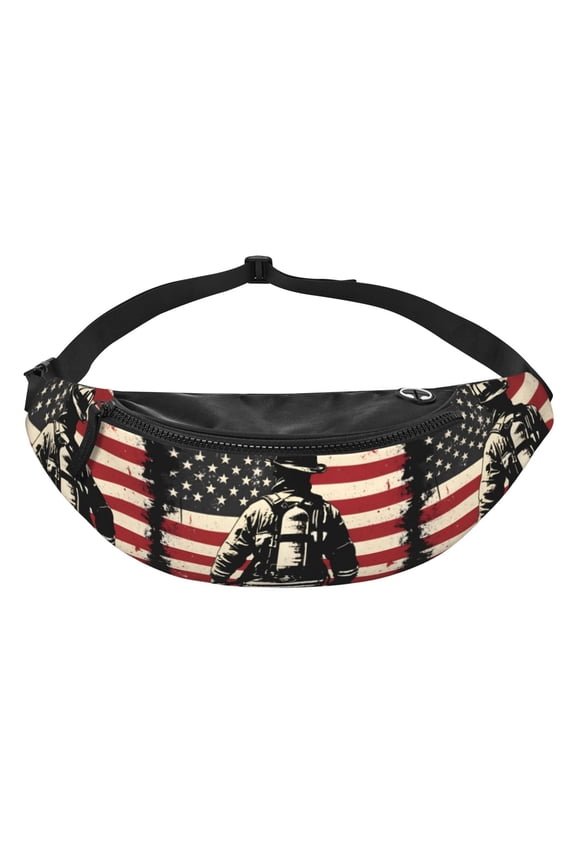 Retro Thin Red Firefighter Line Flag Fanny Pack Casual Hands-Free Wallets Waist Pack Phone Bag Carrying All Phones