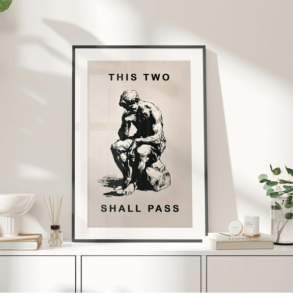 Retro Thinking Man Bathroom Print Poster Or Print, This Two Shall Pass Amusing Bathroom Decor, Quirky Restroom Wall Art, Modern Wall Decor, 8x12 UNFRAMED
