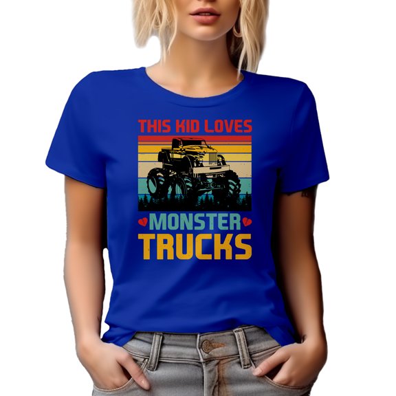 Retro This Kid Loves Monster Trucks, Truck Lover or Enthusiast, Royal Blue T-Shirt, XL
