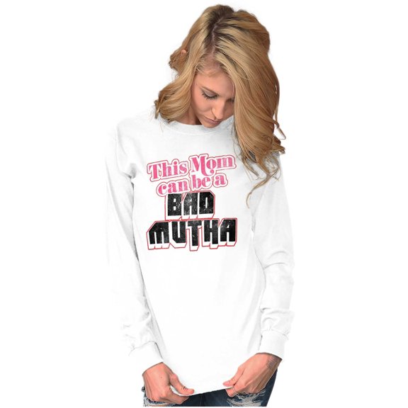 Retro This Mom Can Be A Bad Mutha Women's Long Sleeve T Shirt Brisco Brands S