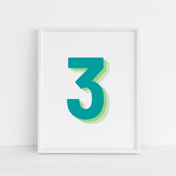 Retro Three Dimensional Green Number Three Birthday Decor Wall Art