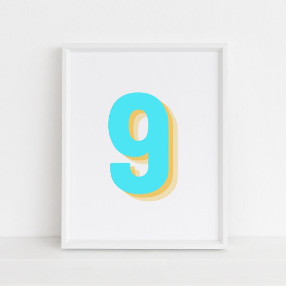 Retro Three Dimensional Neon Blue Number Nine Decor Wall Art
