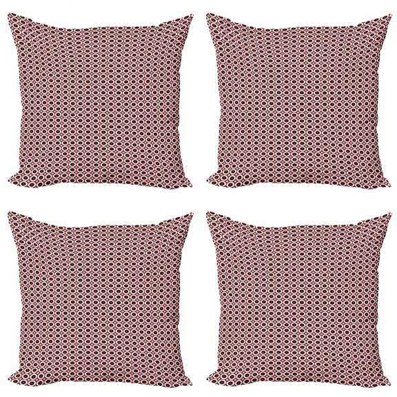 Ambesonne Retro Throw Pillow Cover 4 Pack, Concentric Tricolor Rounds, 18", Vermilion Charcoal Grey