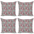 thumbnail image 1 of Ambesonne Retro Throw Pillow Cover 4 Pack, Colored Boho Flowers Leaf, 18", Grey and Hot Pink, 1 of 2