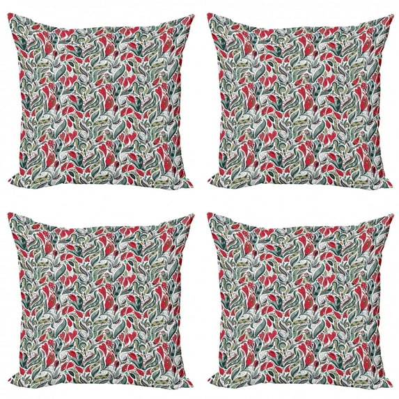 Ambesonne Retro Throw Pillow Cover 4 Pack, Colored Boho Flowers Leaf, 18", Grey and Hot Pink