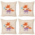 thumbnail image 1 of Ambesonne Retro Throw Pillow Cover 4 Pack, Fox with Clothing Flowers, 20", Multicolor, 1 of 2