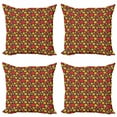 thumbnail image 1 of Retro Throw Pillow Cushion Case Pack of 4, Geometric Pattern of Grunge Rounds in Repetitive Irregular Sizes, Modern Accent Double-Sided Print, 4 Sizes, Dark Grey Vermilion, by Ambesonne, 1 of 2