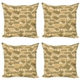 thumbnail image 1 of Ambesonne Retro Throw Pillow Cover 4 Pack, Village Town Houses Roofs, 24", Reseda Green Sand Brown, 1 of 5