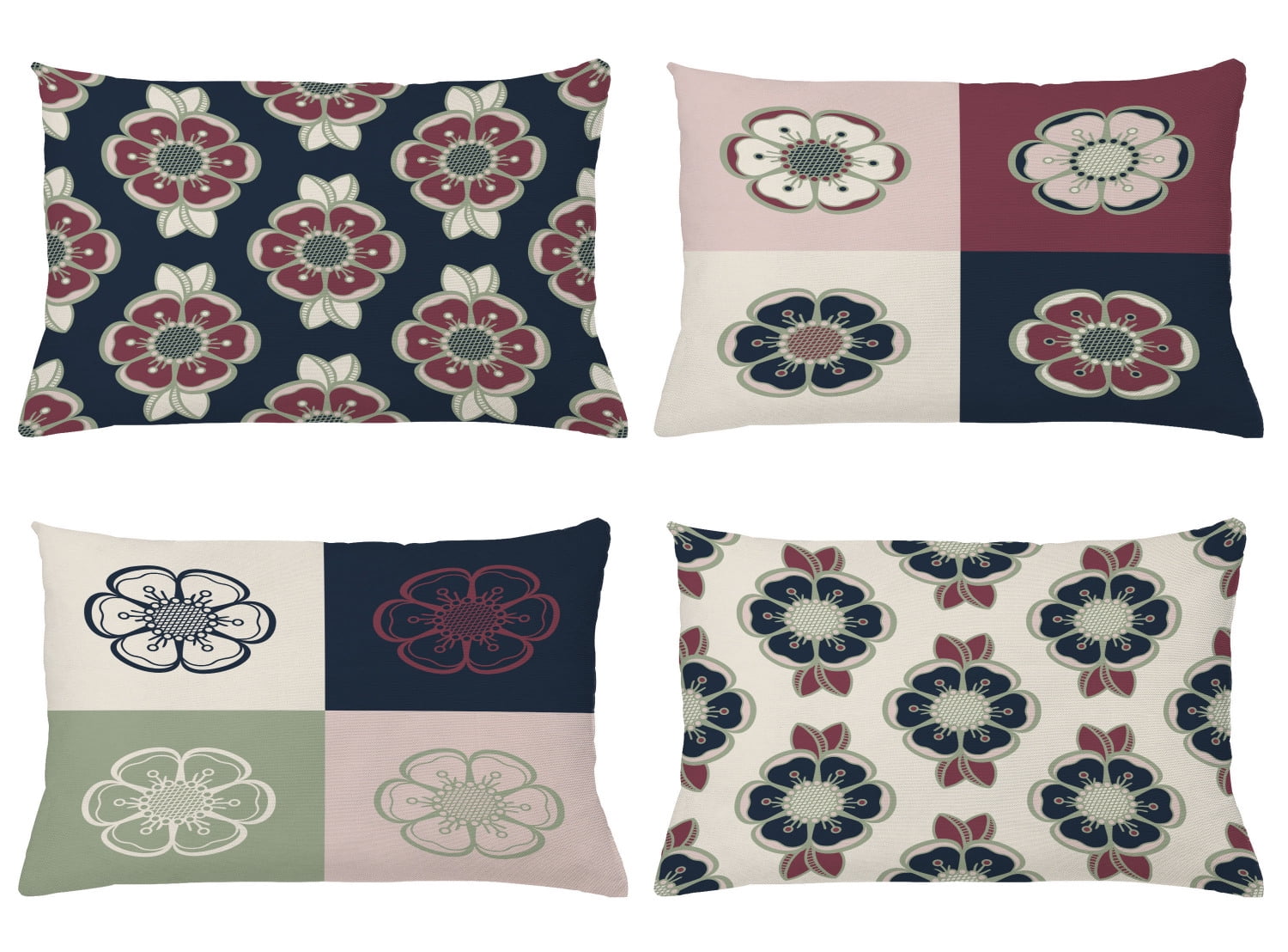 Ivory and Multicolor Floral Microfiber Throw Pillow Covers, Set of 4