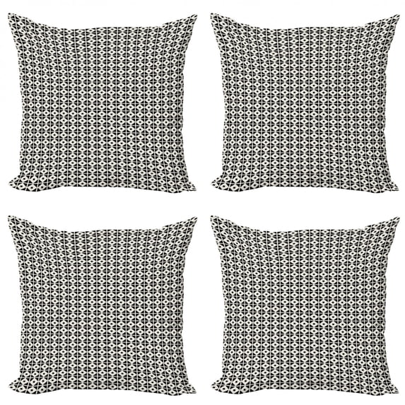 Retro Throw Pillow Cushion Case Pack of 4, Nostalgic Monochrome Geometrical Pattern with Abstract Squares Graphic, Modern Accent Double-Sided Print, 4 Sizes, Charcoal Grey and Ivory, by Ambesonne