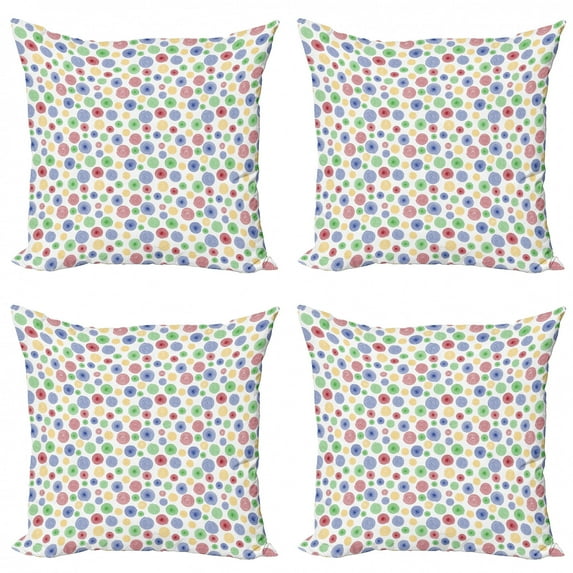 Retro Throw Pillow Cushion Case Pack of 4, Pattern with Various Size Colorful Simplistic Spirals Swirls on White Background, Modern Accent Double-Sided Print, 4 Sizes, Multicolor, by Ambesonne