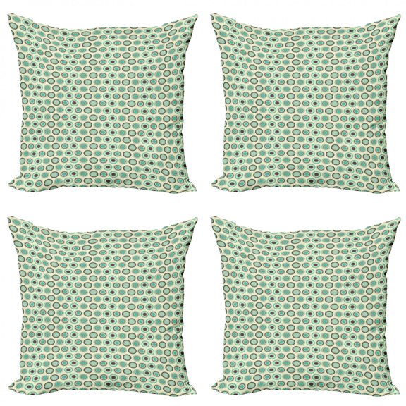 Ambesonne Retro Throw Pillow Cover 4 Pack, Polka Dot Pastel Pattern, 18", Dark Taupe Mint Green