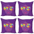 thumbnail image 1 of Retro Throw Pillow Cushion Case Pack of 4, Psychedelic Style Portrait of a Girl in Sunglasses with Rainbow Swirls, Modern Accent Double-Sided Print, 4 Sizes, Violet and Multicolor, by Ambesonne, 1 of 2