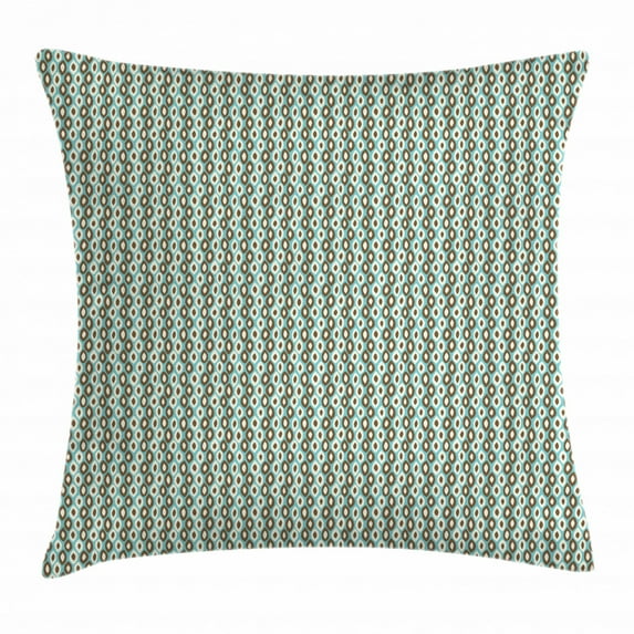 Retro Throw Pillow Cushion Cover, Abstract Style Simplistic Oval Shapes Repeating on Turquoise Background, Decorative Square Accent Pillow Case, 18 X 18 Inches, Turquoise Brown Ivory, by Ambesonne