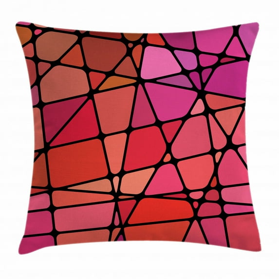 Retro Throw Pillow Cushion Cover, Antique Stained Glass Illustration with Mosaic Design Colorful Geometric Pattern, Decorative Square Accent Pillow Case, 24 X 24 Inches, Multicolor, by Ambesonne