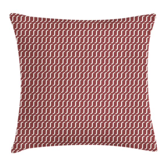 Retro Throw Pillow Cushion Cover, Curvy Wavy Lines Simplistic Pattern on Dark Red Background Vintage Twist Tile, Decorative Square Accent Pillow Case, 18 X 18 Inches, Burgundy White, by Ambesonne