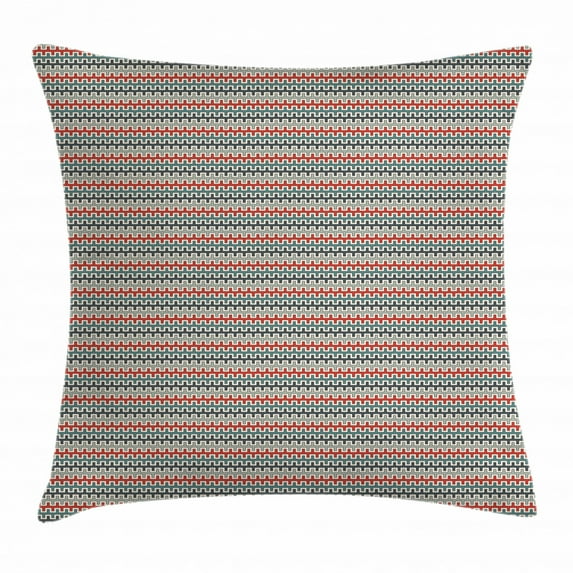 Retro Throw Pillow Cushion Cover, Geometric Composition with Angled Lines Vintage Inspirations Horizontal Illustration, Decorative Square Accent Pillow Case, 16 X 16 Inches, Multicolor, by Ambesonne