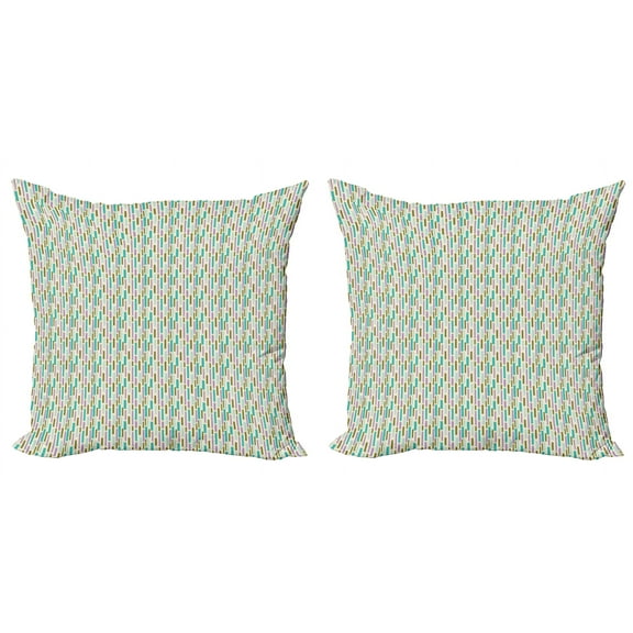 Ambesonne Retro Throw Pillow Cover 2 Pack, Vertical Irregular Bars Motif, 24", Eggshell and Multicolor