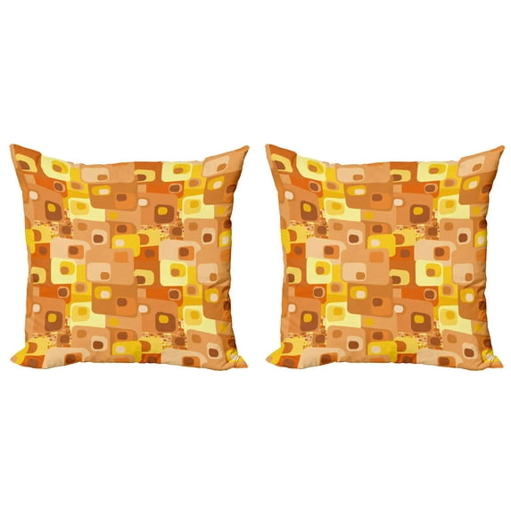 Ambesonne Retro Throw Pillow Cover 2 Pack, Rounded Funky Squares, 16", Multicolor