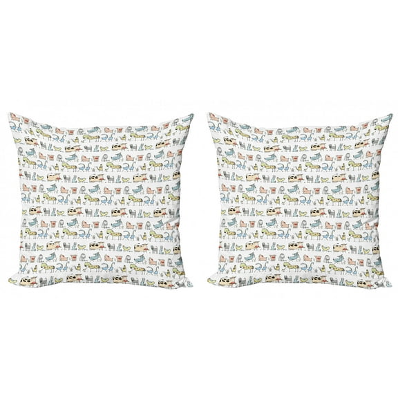 Ambesonne Retro Throw Pillow Cover 2 Pack, Cartoon Village Animals, 18", Yellow Beige