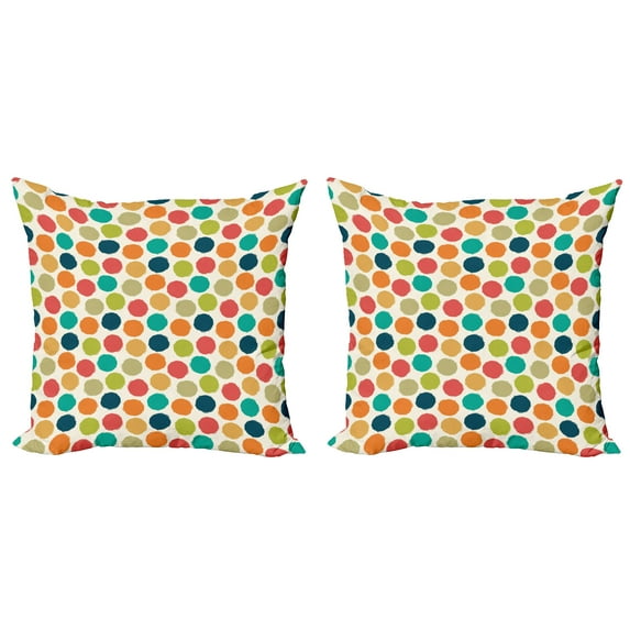 Ambesonne Vintage Throw Pillow Cover 2 Pack, Hipster Polka Dots Tile, 16", Multicolor