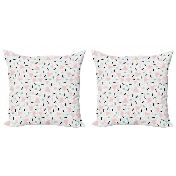 Ambesonne Geometric Throw Pillow Cover 2 Pack, Retro Triangles Dots, 16", Pale Pink Teal Black
