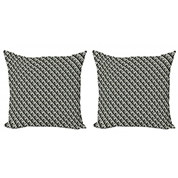 Retro Throw Pillow Cushion Cover Pack of 2, Monochrome Geometric Shape Modern Optical Illusion Inspired Diagonal Art, Zippered Double-Side Digital Print, 4 Sizes, Eggshell Charcoal Grey, by Ambesonne