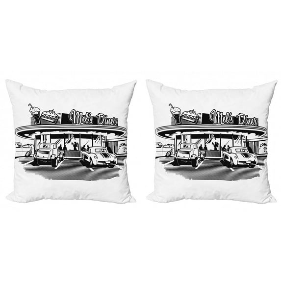 Ambesonne Black White Throw Pillow Cover 2 Pack, Nostalgic Retro Car, 24", Black White