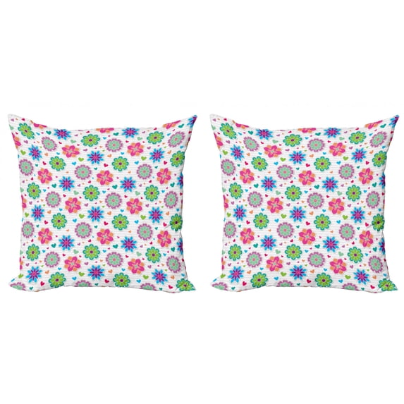 Ambesonne Retro Throw Pillow Cover 2 Pack, Chamomiles and Hearts, 18", Multicolor