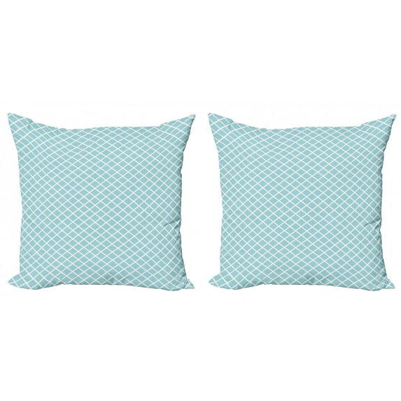Ambesonne Retro Throw Pillow Cover 2 Pack, Squares Lines Geometric, 24", Sky Blue White