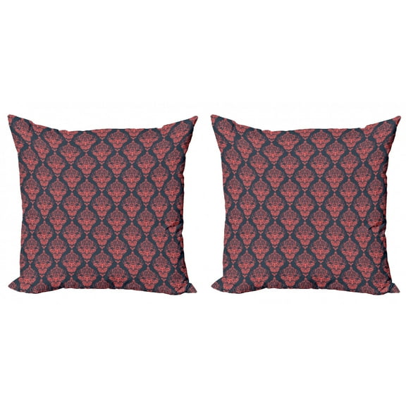 Ambesonne Retro Throw Pillow Cover 2 Pack, Shabby Damask Rococo, 18", Dark Coral Blue Grey