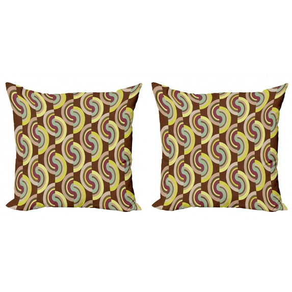 Ambesonne Modern Throw Pillow Cover 2 Pack, Vintage Colorful Rounds, 18", Lilac Purple and Cocoa