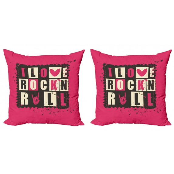 Ambesonne Retro Throw Pillow Cover 2 Pack, Vintage Letters Grungy, 24", Pink Charcoal Grey Beige
