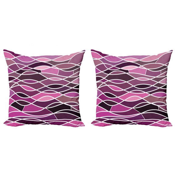 Retro Throw Pillow Cushion Cover Pack of 2, Vintage Wavy Stripes with Stained Glass Design Colorful Abstract Mosaic Illustration, Zippered Double-Side Digital Print, 4 Sizes, Multicolor, by Ambesonne