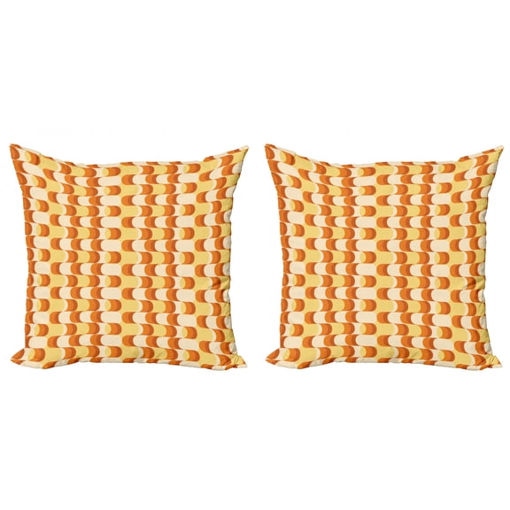 Ambesonne Retro Throw Pillow Cover 2 Pack, Wavy Pattern Half Moon, 24", Orange Yellow Dust