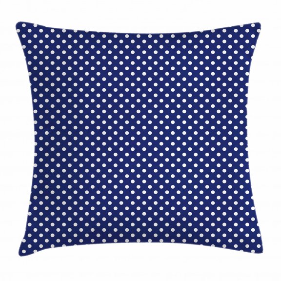Retro Throw Pillow Cushion Cover, Pattern with White Polka Dots on a Sailor Navy Dark Blue Background Vintage Tile, Decorative Square Accent Pillow Case, 16 X 16 Inches, White Navy Blue, by Ambesonne