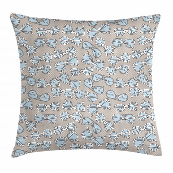 Retro Throw Pillow Cushion Cover, Vintage Hipster Glasses Pattern on Polka Dots Backdrop Eyesight Optic Design, Decorative Square Accent Pillow Case, 20 X 20 Inches, Pale Blue Tan White, by Ambesonne