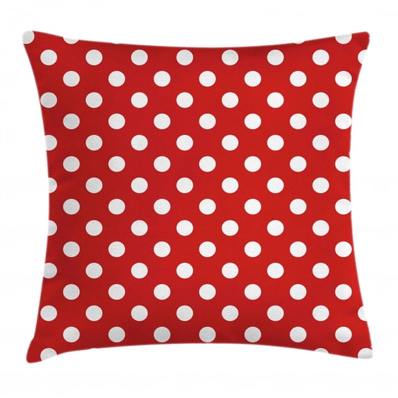 Retro Throw Pillow Cushion Cover, Vintage Polka Dots with Big White Circular Round Forms Nostalgic Girlish Kitsch Art Design, Decorative Square Accent Pillow Case, 24 X 24 Inches, Red, by Ambesonne