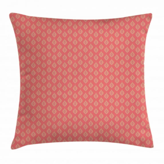Retro Throw Pillow Cushion Cover, Vintage Style Ogee Motifs with Curled Thin Lines Repeating Retro Pattern Print, Decorative Square Accent Pillow Case, 24 X 24 Inches, Coral Yellow, by Ambesonne