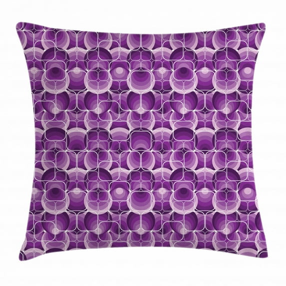 Retro Throw Pillow Cushion Cover, Vintage Trippy Pattern with Inner Circles and Squares Kitsch Ornamental Urban Style, Decorative Square Accent Pillow Case, 16 X 16 Inches, Lilac Purple, by Ambesonne