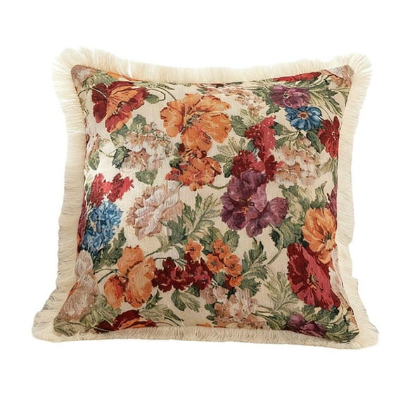 Retro Throw Pillowcase Tassel Flower Cushion Cover Square Car Sofa