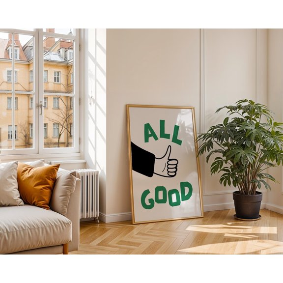 Retro Thumbs Up Poster All Good Minimalist Positive Hand Wall Art, Unframed Paper Poster 11x14in