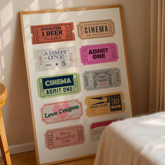 Retro Ticket Poster, Trendy Aesthetic Poster, Vintage Poster, Trendy Wall Art, Movie Ticket, Cinema Ticket, Retro Room Decor,, Stretched Canvas Size 16x24