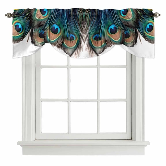 Retro Tie Up Valance for Windows Peacock Feathers Abstract Art Adjustable Curtain Valance Rod Pocket Balloon Shade Window Treatment for Kitchen Living Room Bedroom 42x18inch