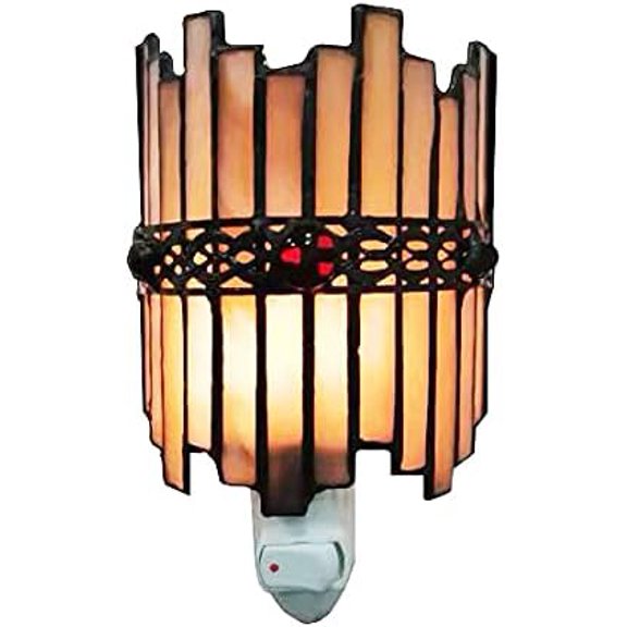 Retro Tiffany Glass Night Light, Geometric Pattern Yellow Crown, Birthday Gift, Sleeping Light for Room, Aisle, Bathroom, Kitchen