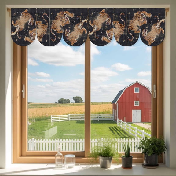 Retro Tiger Pattern Door Banner Traditional Wild Animal Black Background Small Scalloped Hanging Banner for Door, Hanging Flag Backdrop Decoration for Wall Window Party 3pcs, 8 x 12 Inch
